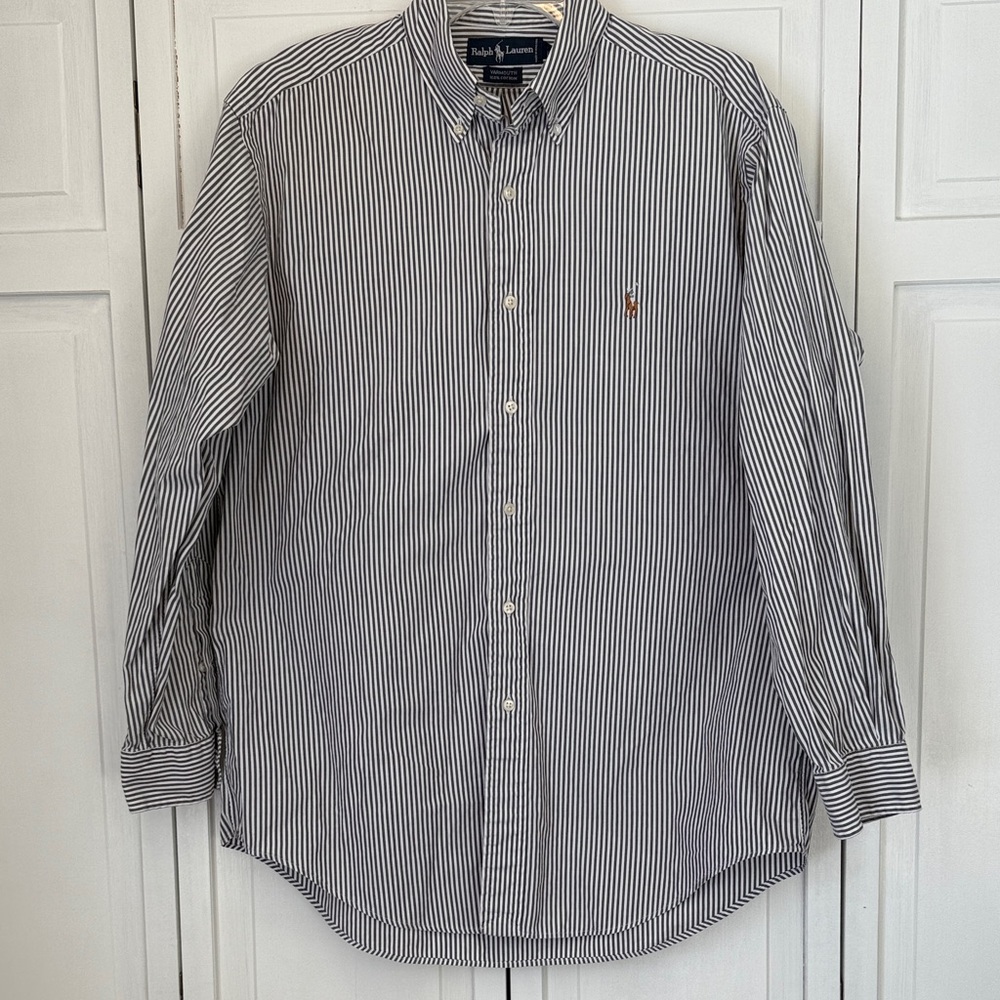 Ralph Lauren Yarmouth Grey/White Striped Men’s Classic Button Down Shirt